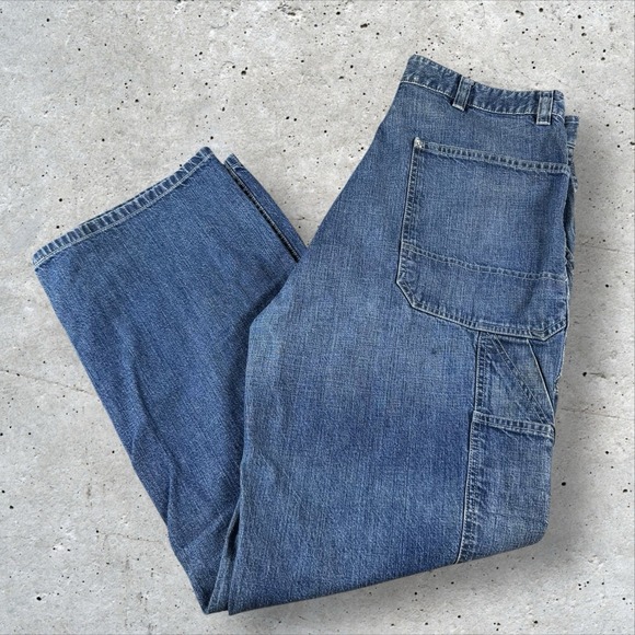 Vintage Polo Ralph Lauren Denim Fatigue Pants Blue Jeans‎ 36x32 Dungarees 90s